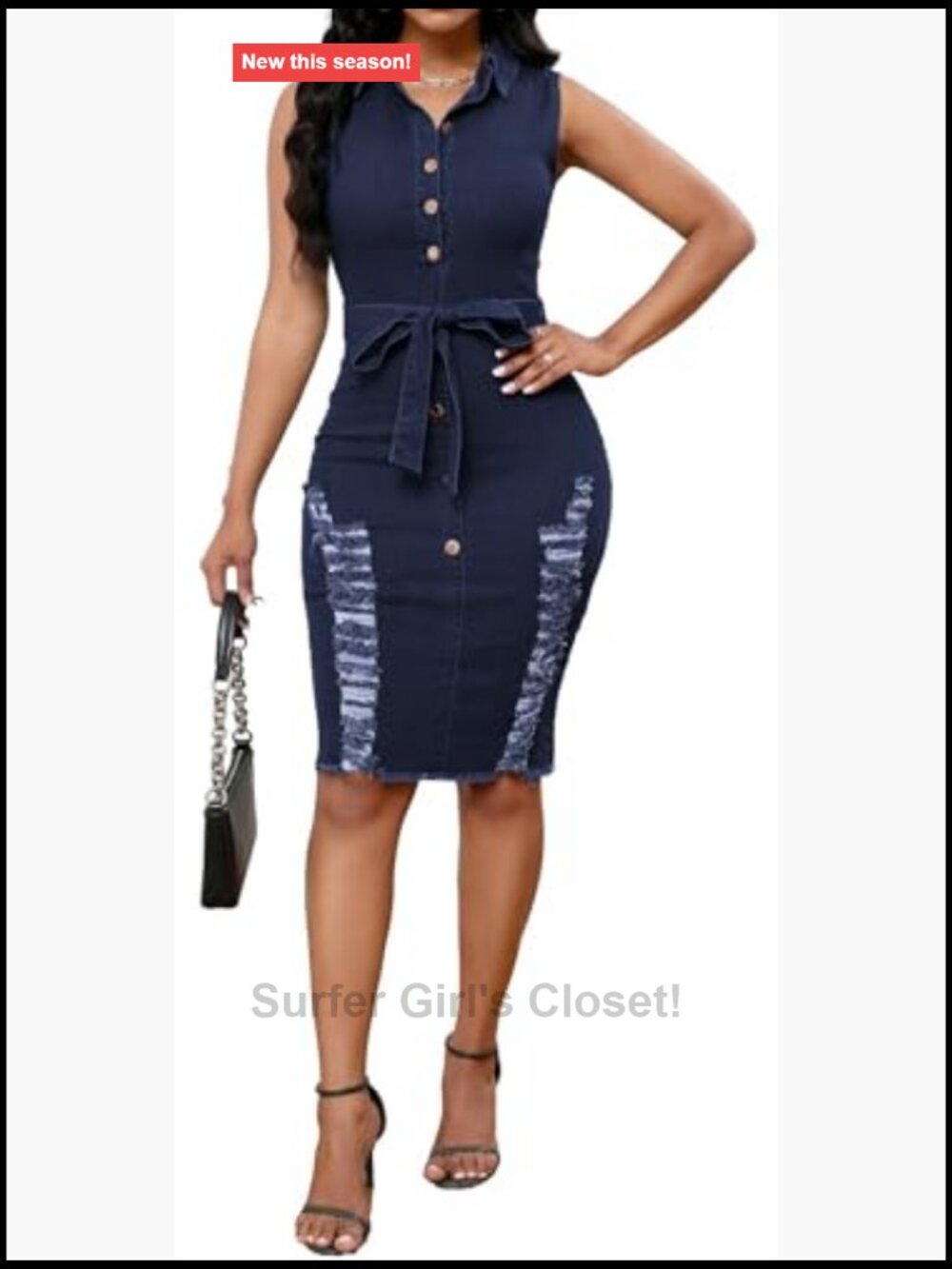 Women's High Waist Stretchy Denim Mini Skirt Frayed Hem - Picture 4 of 5